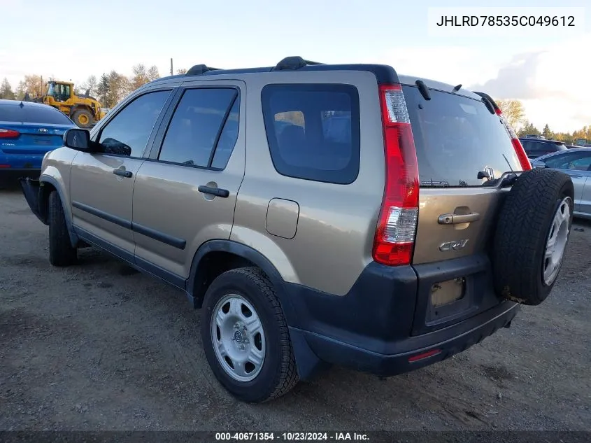 2005 Honda Cr-V Lx VIN: JHLRD78535C049612 Lot: 40671354