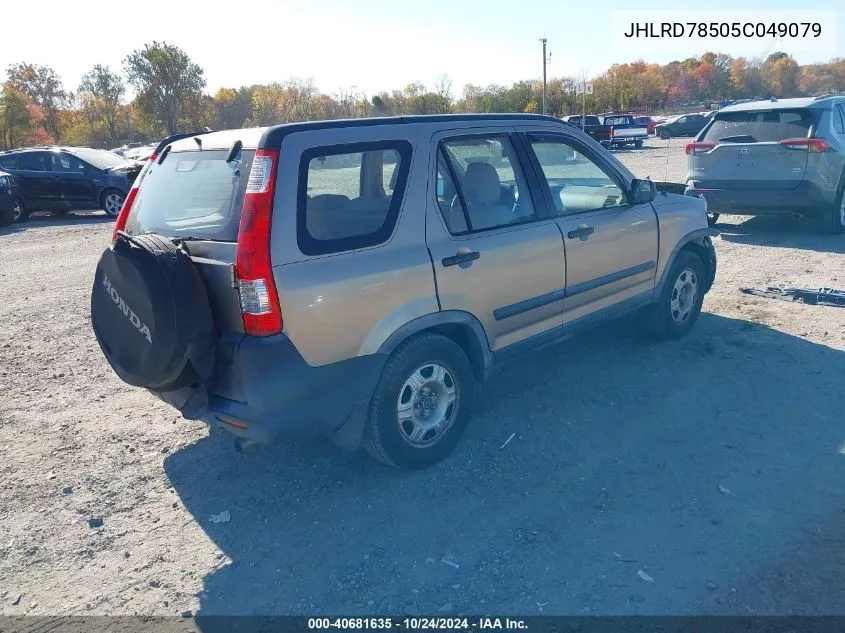 2005 Honda Cr-V Lx VIN: JHLRD78505C049079 Lot: 40681635