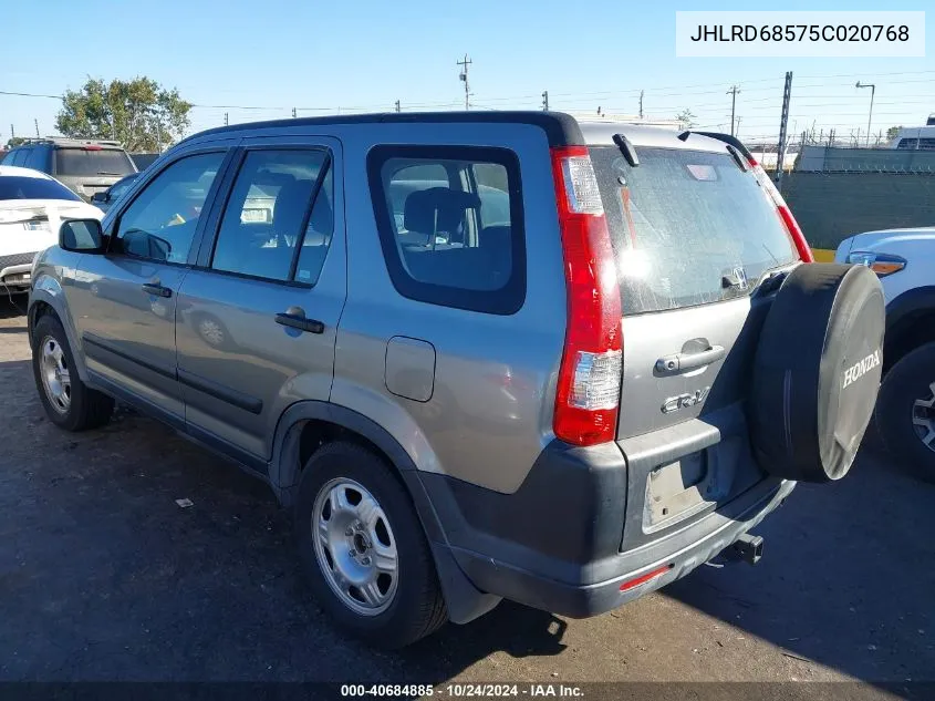 2005 Honda Cr-V Lx VIN: JHLRD68575C020768 Lot: 40684885