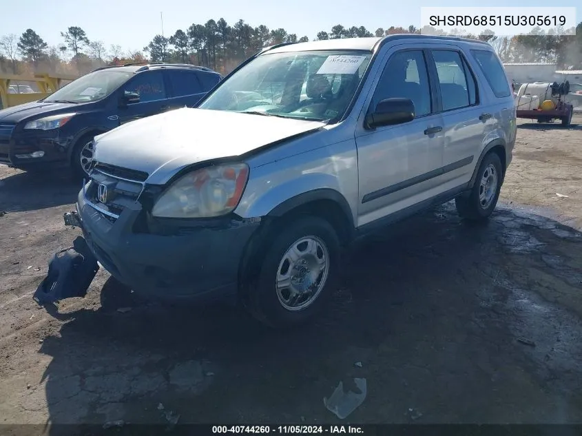 2005 Honda Cr-V Lx VIN: SHSRD68515U305619 Lot: 40744260