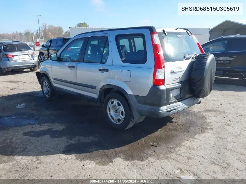 2005 Honda Cr-V Lx VIN: SHSRD68515U305619 Lot: 40744260