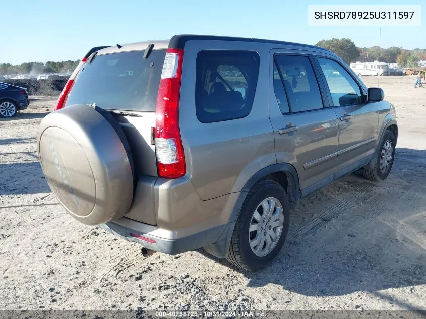 2005 Honda Cr-V Se VIN: SHSRD78925U311597 Lot: 40758725