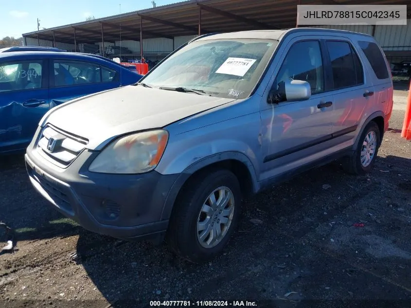 2005 Honda Cr-V Ex VIN: JHLRD78815C042345 Lot: 40777781