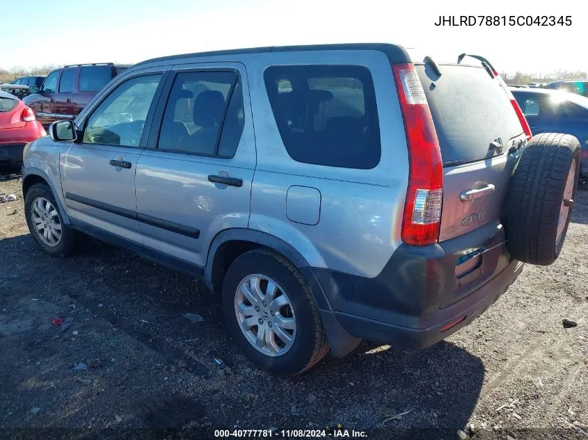 2005 Honda Cr-V Ex VIN: JHLRD78815C042345 Lot: 40777781