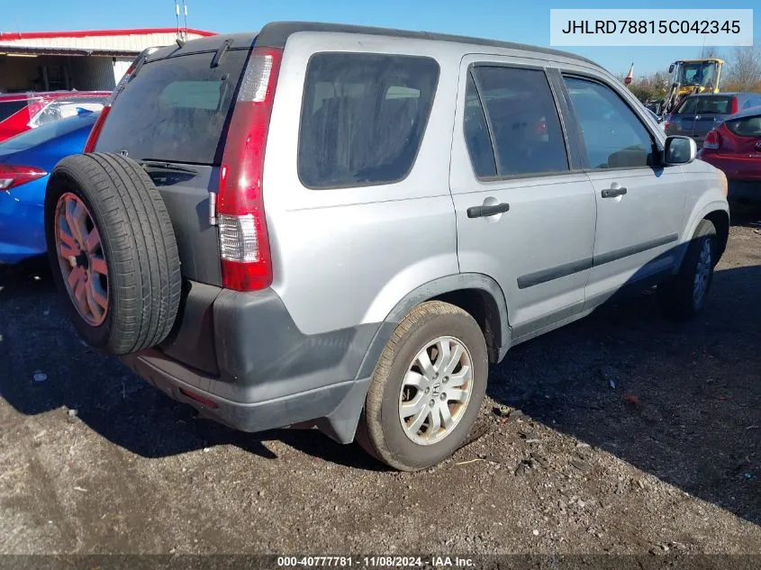 2005 Honda Cr-V Ex VIN: JHLRD78815C042345 Lot: 40777781