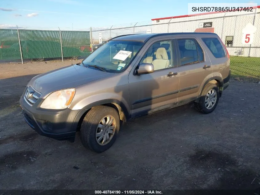 2005 Honda Cr-V Ex VIN: SHSRD78865U347462 Lot: 40784190