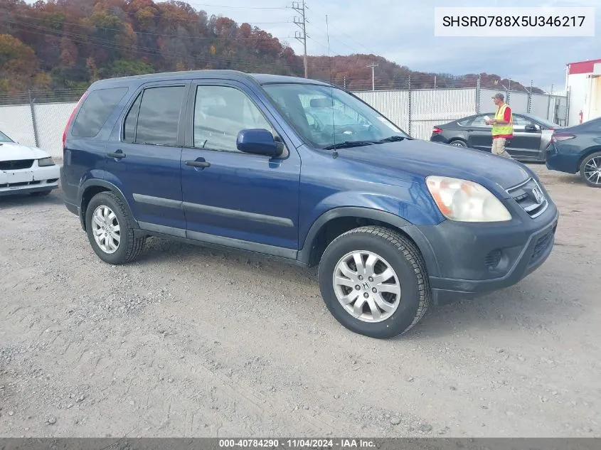 2005 Honda Cr-V Ex VIN: SHSRD788X5U346217 Lot: 40784290