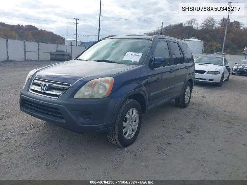 2005 Honda Cr-V Ex VIN: SHSRD788X5U346217 Lot: 40784290