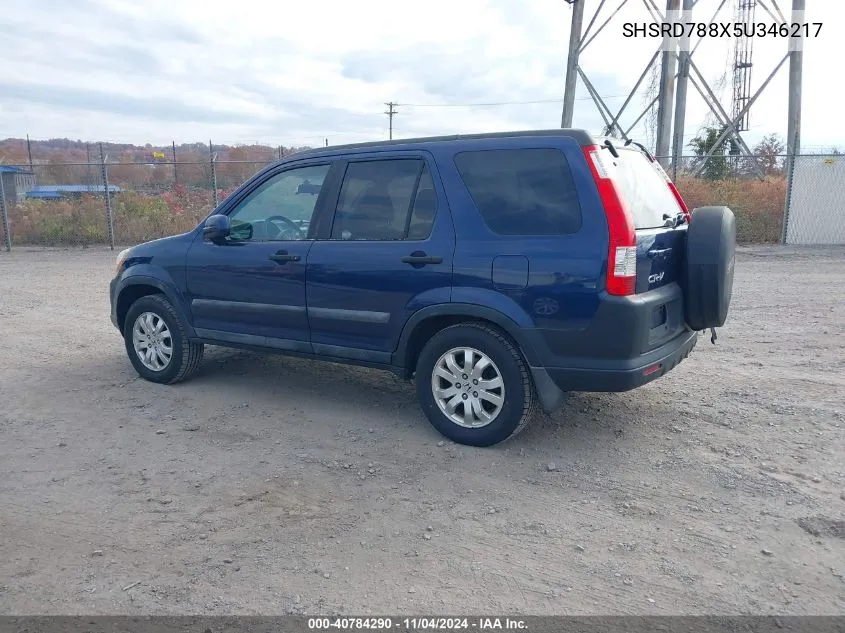 2005 Honda Cr-V Ex VIN: SHSRD788X5U346217 Lot: 40784290