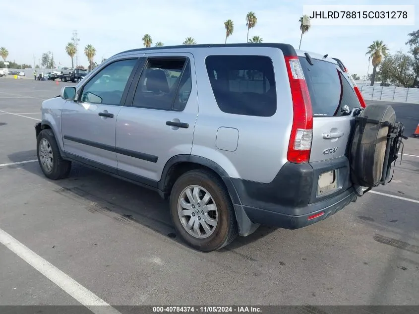 2005 Honda Cr-V Ex VIN: JHLRD78815C031278 Lot: 40784374