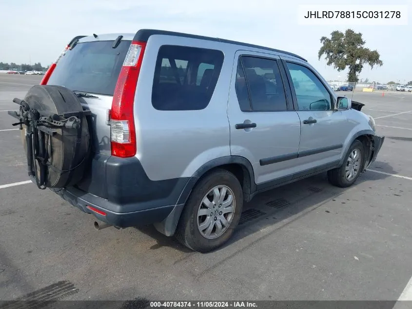 2005 Honda Cr-V Ex VIN: JHLRD78815C031278 Lot: 40784374