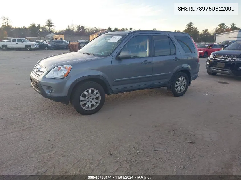 2005 Honda Cr-V Se VIN: SHSRD78975U322000 Lot: 40798141