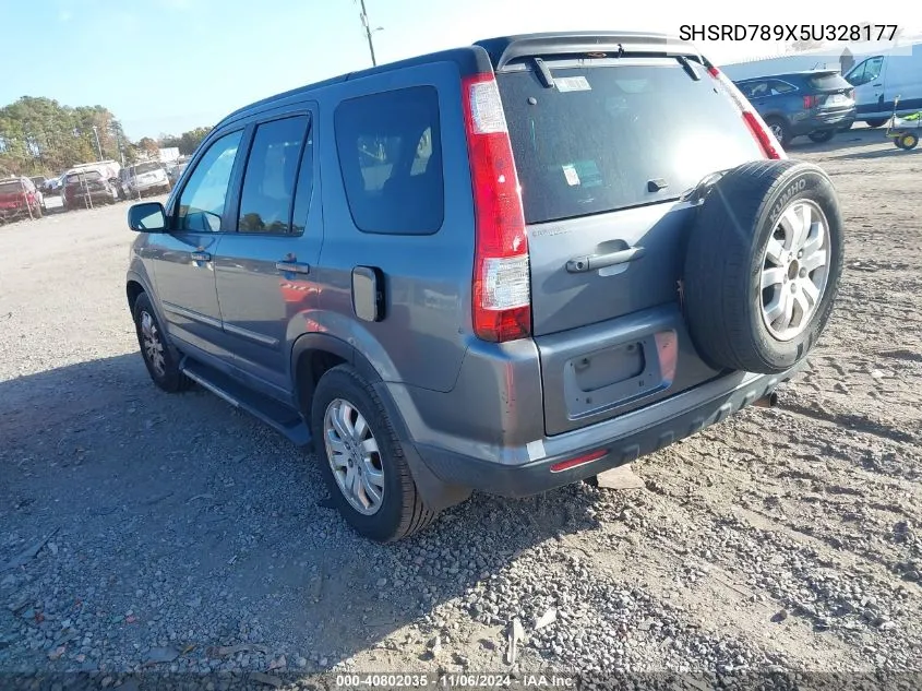 2005 Honda Cr-V Se VIN: SHSRD789X5U328177 Lot: 40802035