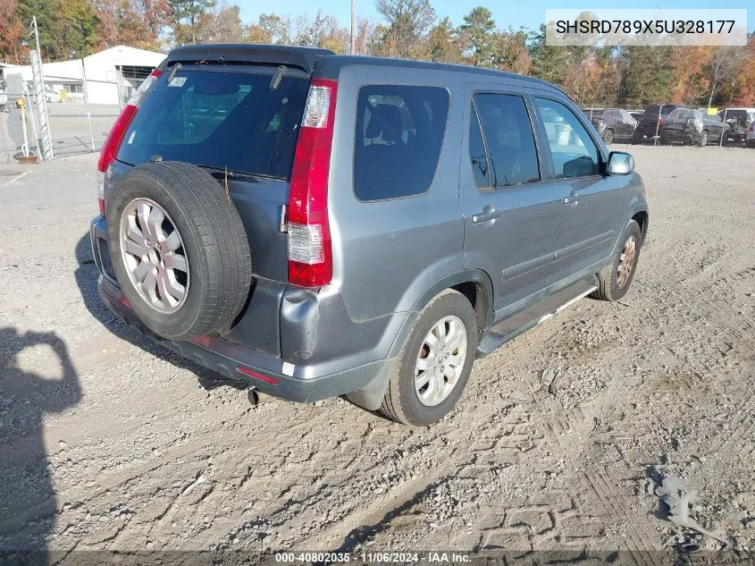 2005 Honda Cr-V Se VIN: SHSRD789X5U328177 Lot: 40802035