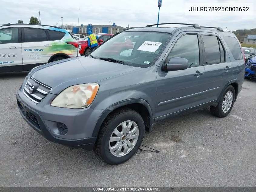 2005 Honda Cr-V Se VIN: JHLRD78925C003692 Lot: 40805458