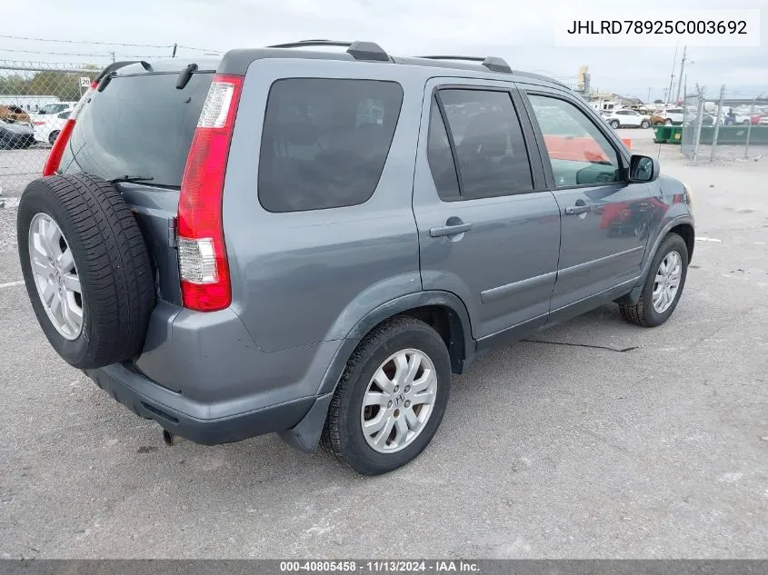 2005 Honda Cr-V Se VIN: JHLRD78925C003692 Lot: 40805458