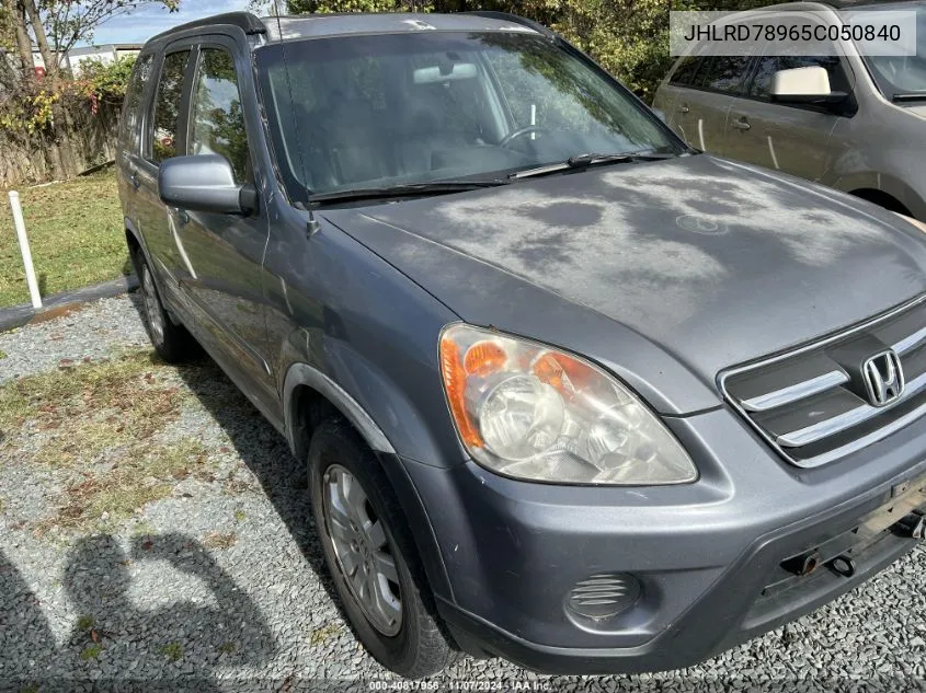 2005 Honda Cr-V VIN: JHLRD78965C050840 Lot: 40817956