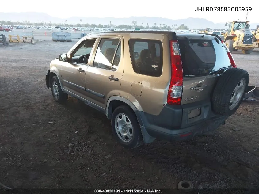 2005 Honda Cr-V Lx VIN: JHLRD78585C05959 Lot: 40820191