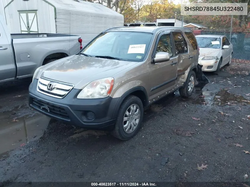 2005 Honda Cr-V Ex VIN: SHSRD78845U322480 Lot: 40823517