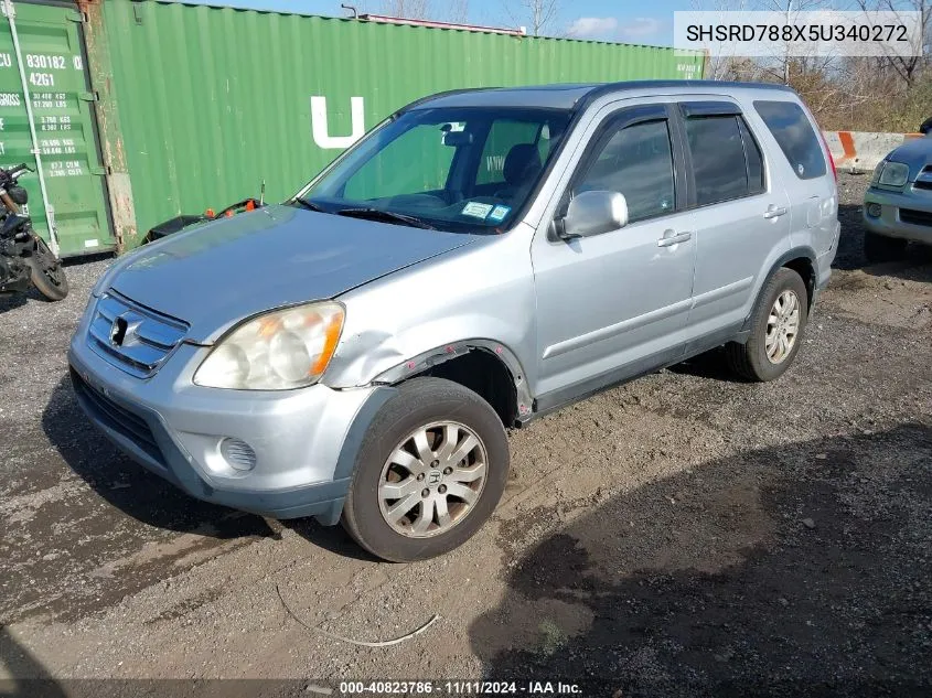 2005 Honda Cr-V Ex VIN: SHSRD788X5U340272 Lot: 40823786