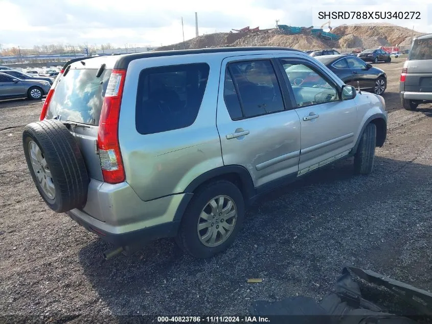 2005 Honda Cr-V Ex VIN: SHSRD788X5U340272 Lot: 40823786