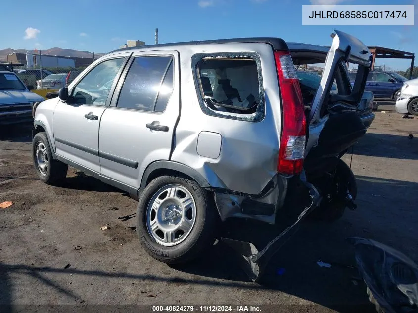 2005 Honda Cr-V Lx VIN: JHLRD68585C017474 Lot: 40824279