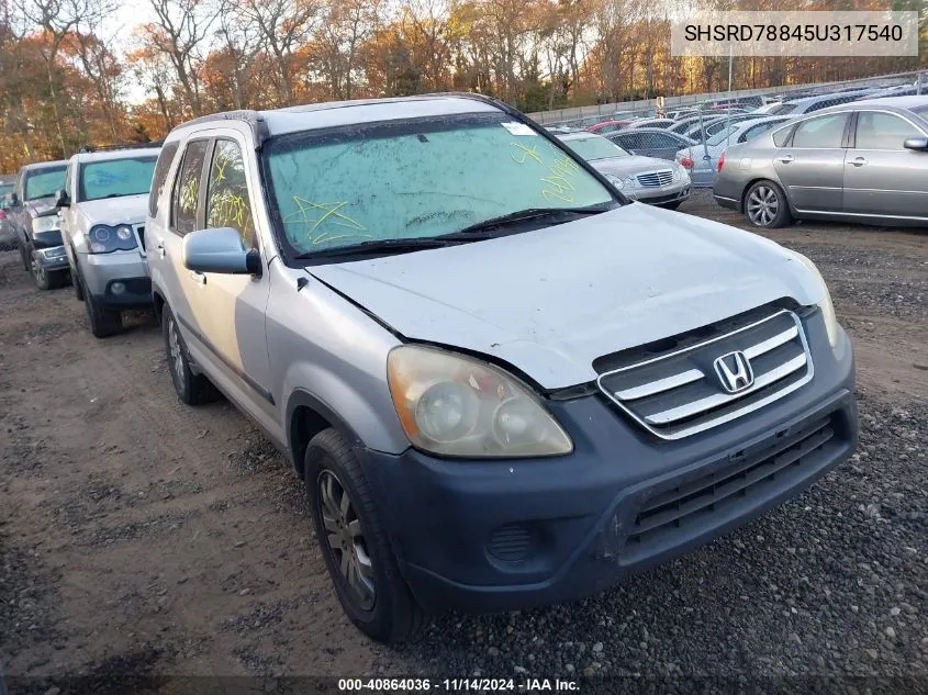 2005 Honda Cr-V Ex VIN: SHSRD78845U317540 Lot: 40864036