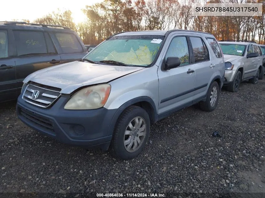 2005 Honda Cr-V Ex VIN: SHSRD78845U317540 Lot: 40864036