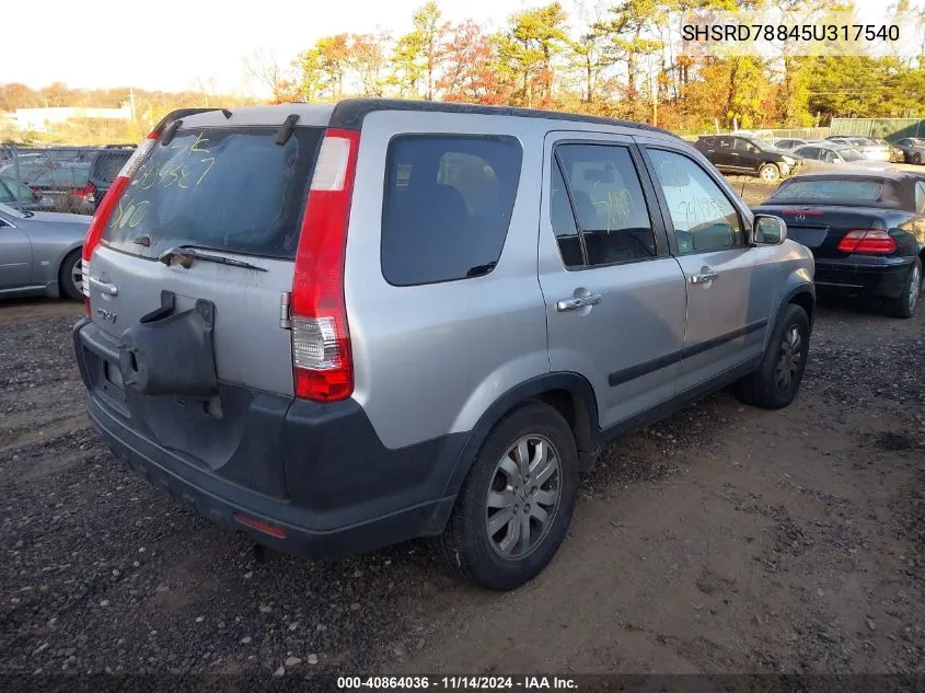 2005 Honda Cr-V Ex VIN: SHSRD78845U317540 Lot: 40864036