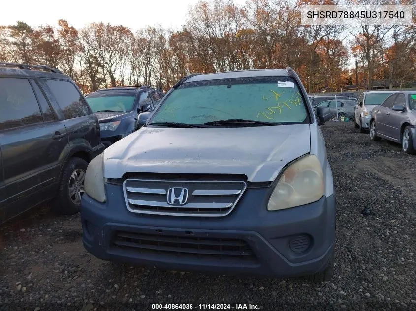 2005 Honda Cr-V Ex VIN: SHSRD78845U317540 Lot: 40864036