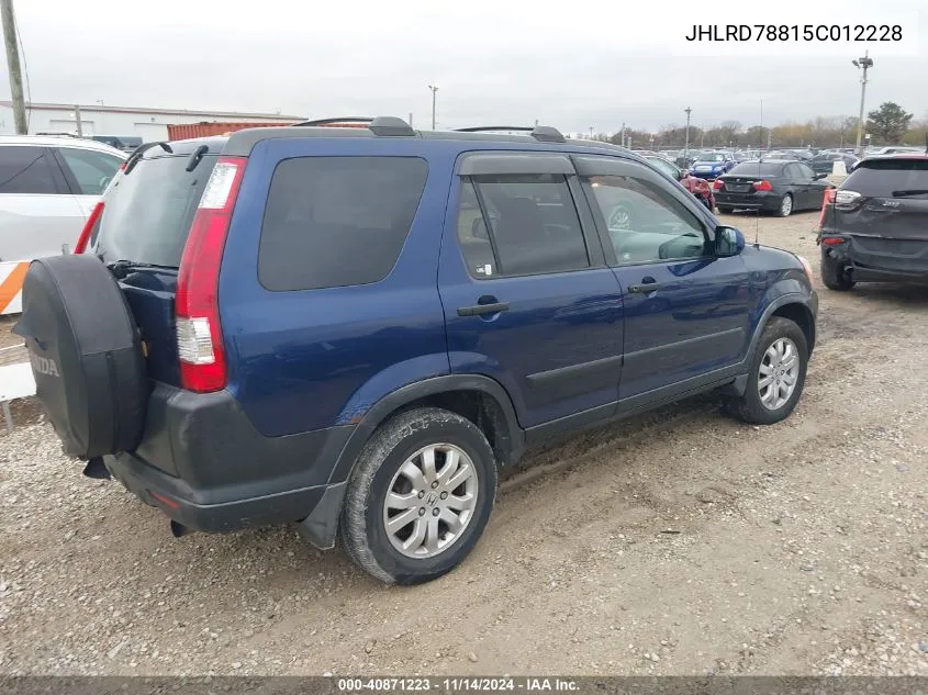 2005 Honda Cr-V Ex VIN: JHLRD78815C012228 Lot: 40871223