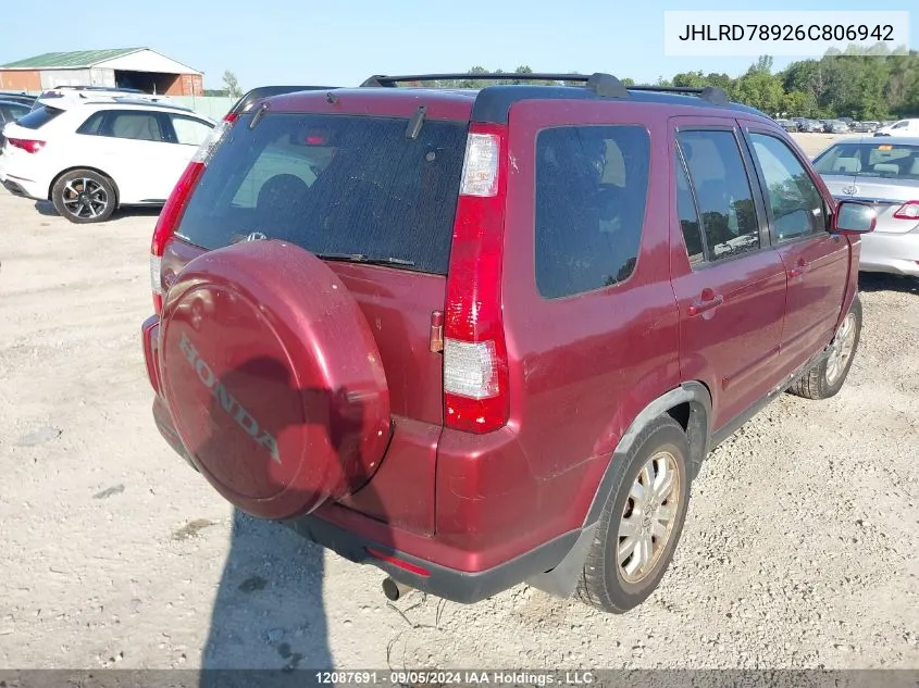 2006 Honda Cr-V VIN: JHLRD78926C806942 Lot: 12087691