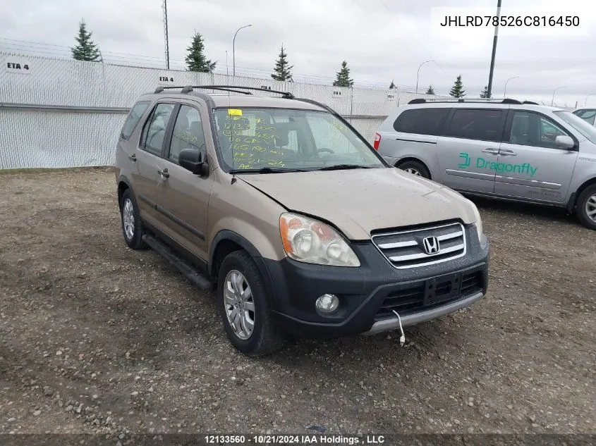 2006 Honda Cr-V VIN: JHLRD78526C816450 Lot: 12133560