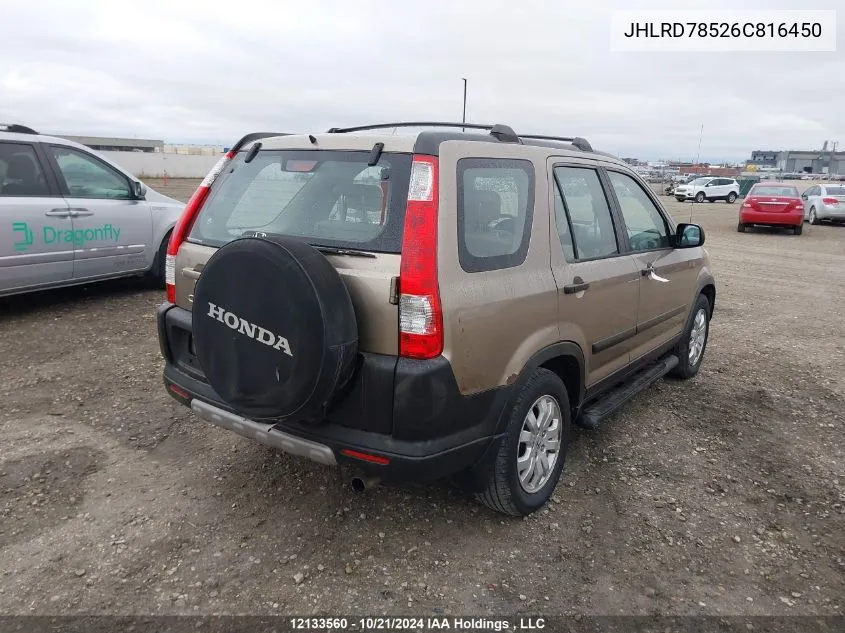 2006 Honda Cr-V VIN: JHLRD78526C816450 Lot: 12133560