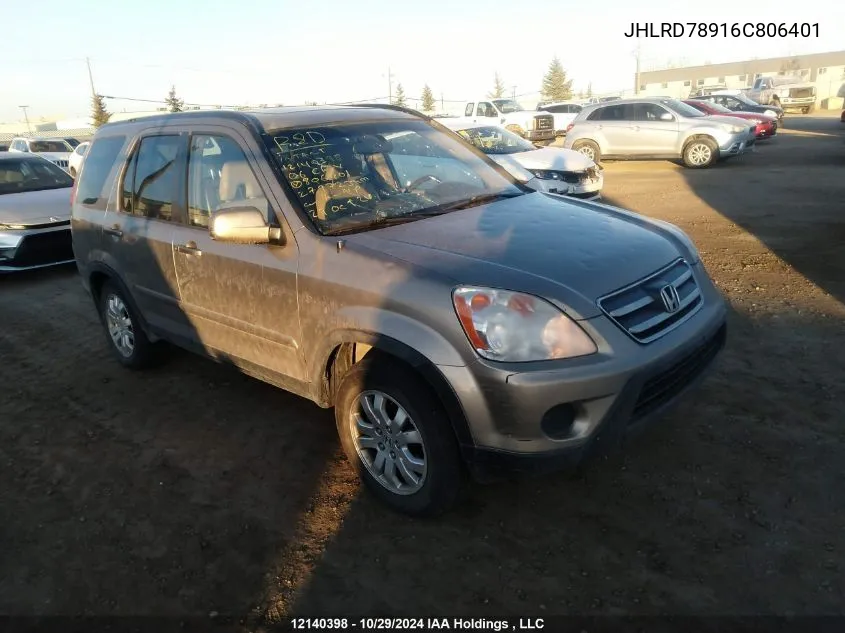 2006 Honda Cr-V VIN: JHLRD78916C806401 Lot: 12140398