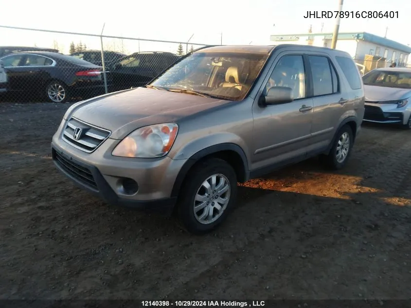 2006 Honda Cr-V VIN: JHLRD78916C806401 Lot: 12140398