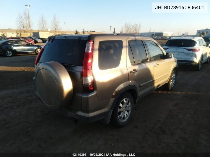 2006 Honda Cr-V VIN: JHLRD78916C806401 Lot: 12140398