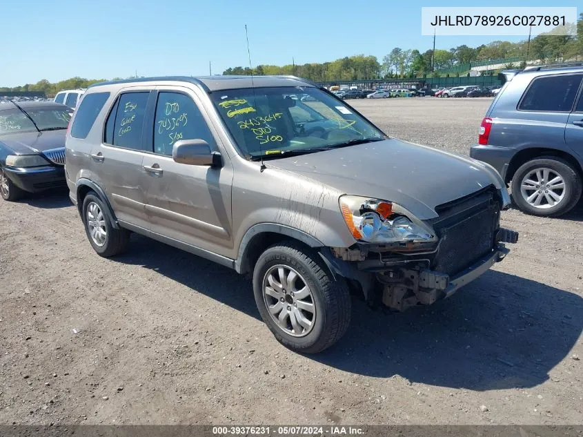 2006 Honda Cr-V Se VIN: JHLRD78926C027881 Lot: 39376231