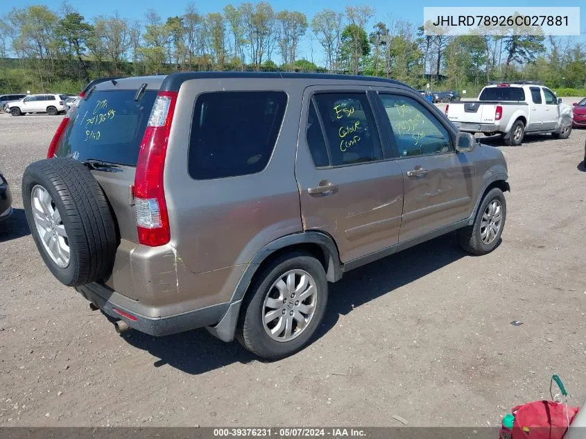 2006 Honda Cr-V Se VIN: JHLRD78926C027881 Lot: 39376231