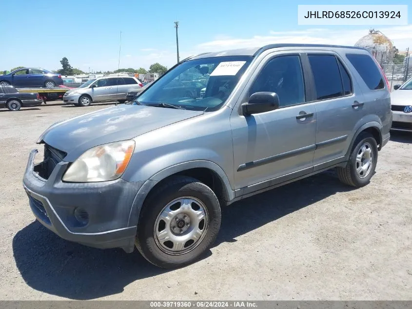 2006 Honda Cr-V Lx VIN: JHLRD68526C013924 Lot: 39719360