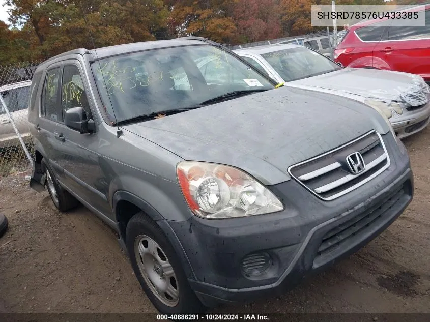 2006 Honda Cr-V Lx VIN: SHSRD78576U433385 Lot: 40686291