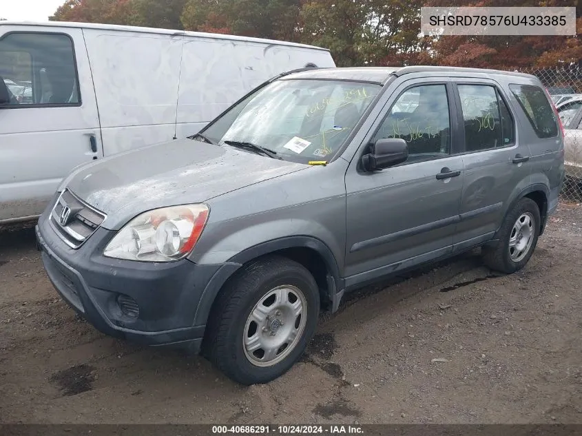 2006 Honda Cr-V Lx VIN: SHSRD78576U433385 Lot: 40686291