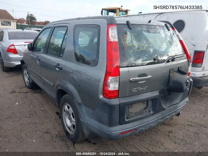 2006 Honda Cr-V Lx VIN: SHSRD78576U433385 Lot: 40686291