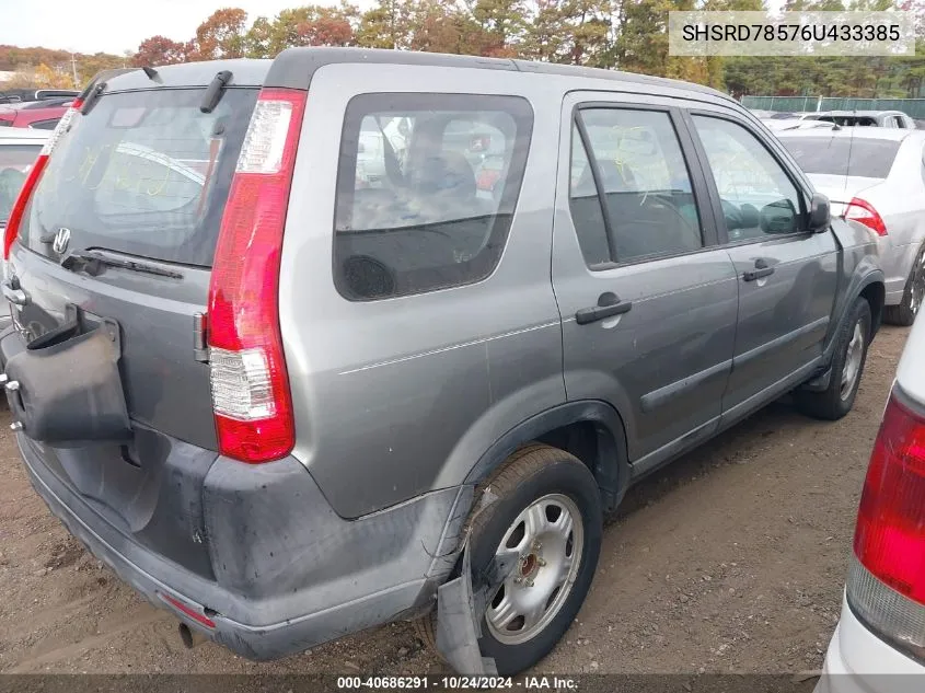 2006 Honda Cr-V Lx VIN: SHSRD78576U433385 Lot: 40686291