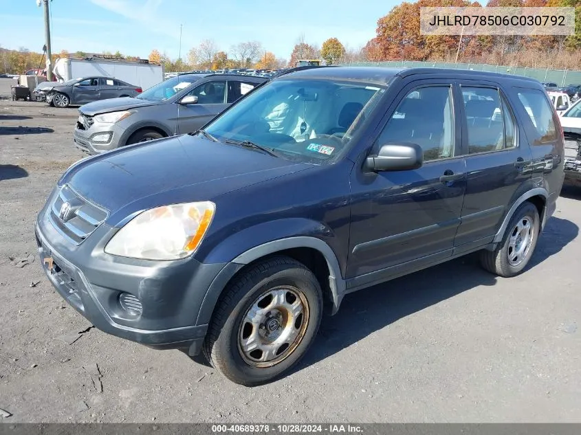 2006 Honda Cr-V Lx VIN: JHLRD78506C030792 Lot: 40689378