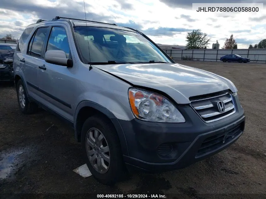 2006 Honda Cr-V Ex VIN: JHLRD78806C058800 Lot: 40692185