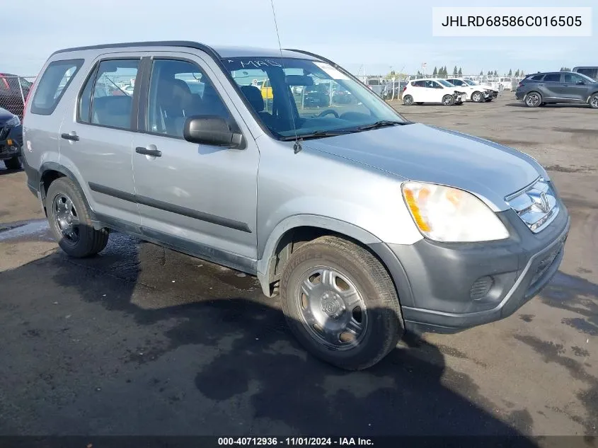 2006 Honda Cr-V Lx VIN: JHLRD68586C016505 Lot: 40712936