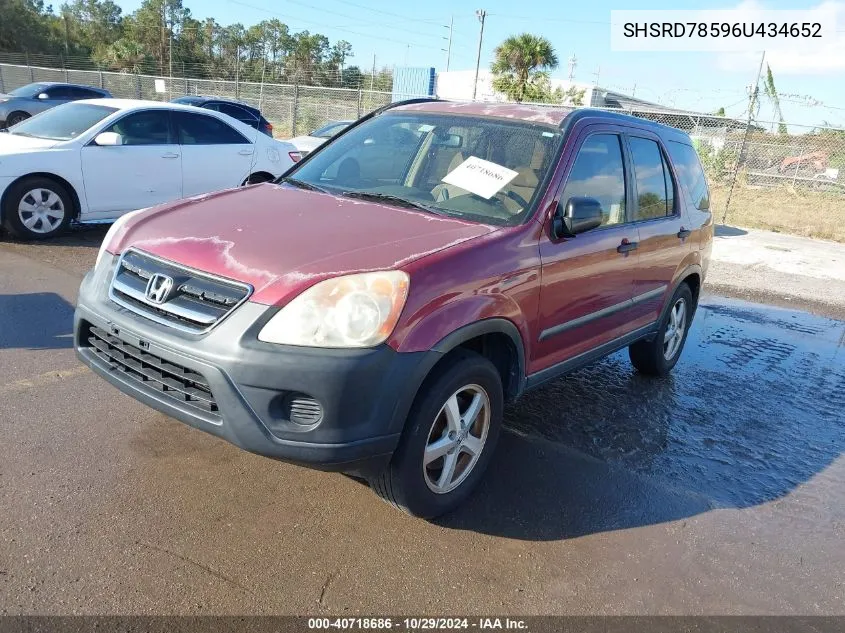 2006 Honda Cr-V Lx VIN: SHSRD78596U434652 Lot: 40718686