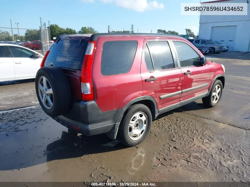 2006 Honda Cr-V Lx VIN: SHSRD78596U434652 Lot: 40718686