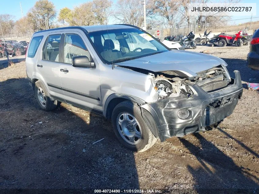 2006 Honda Cr-V Lx VIN: JHLRD68586C022787 Lot: 40724490